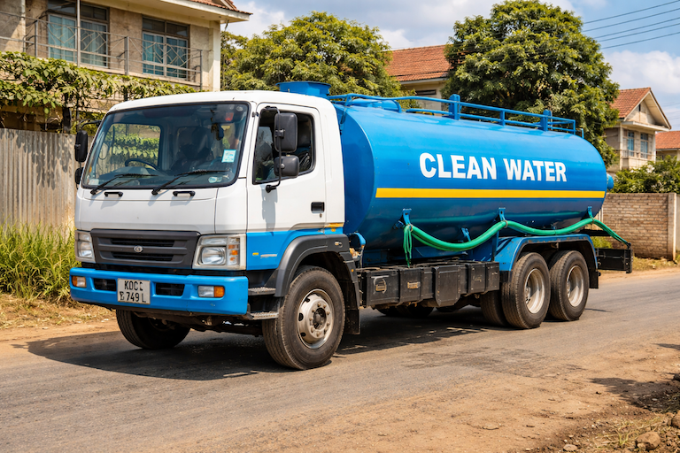 Water truck delivering clean water